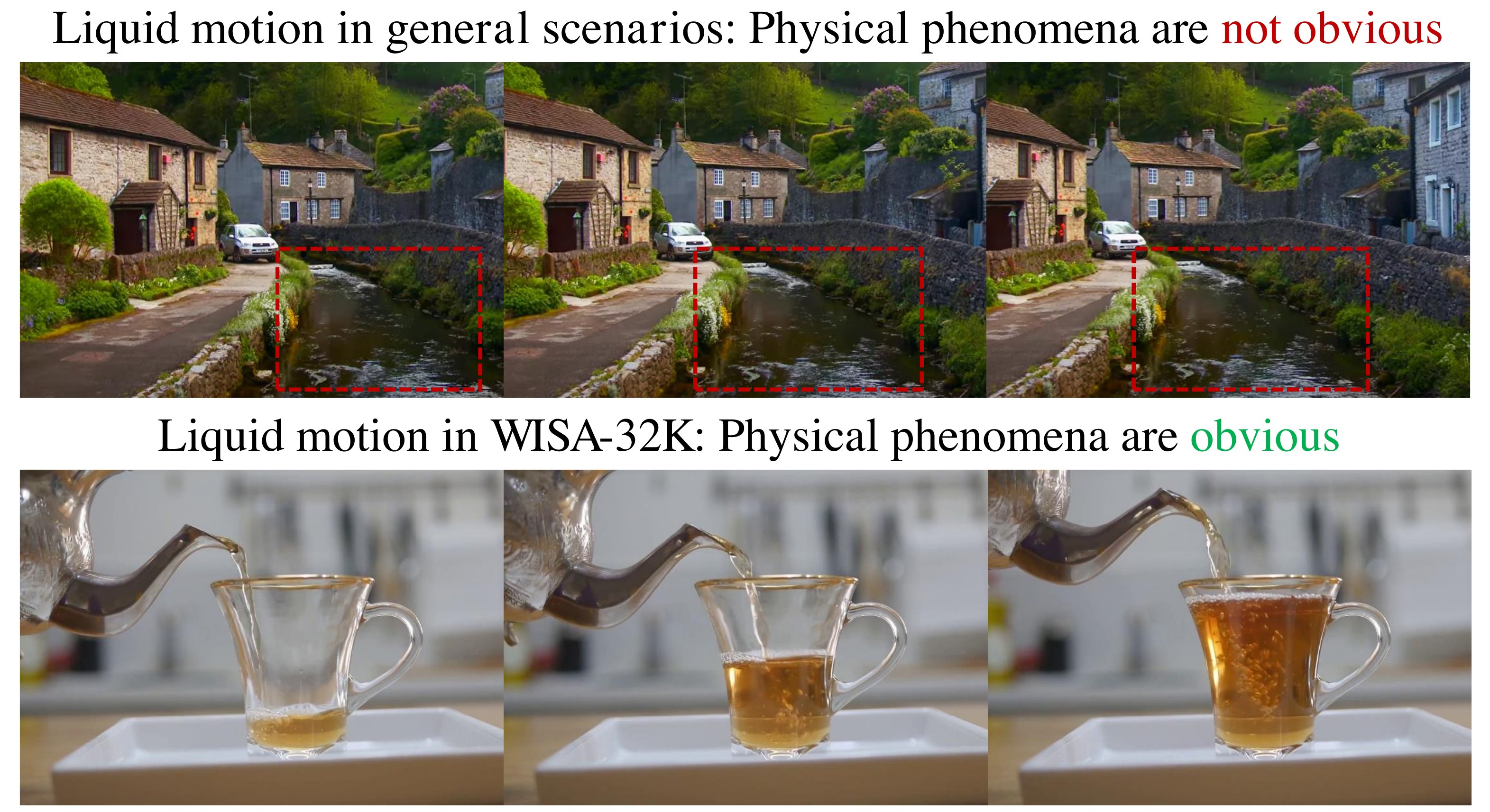 通用场景视频与 WISA-32K 物理突出视频对比